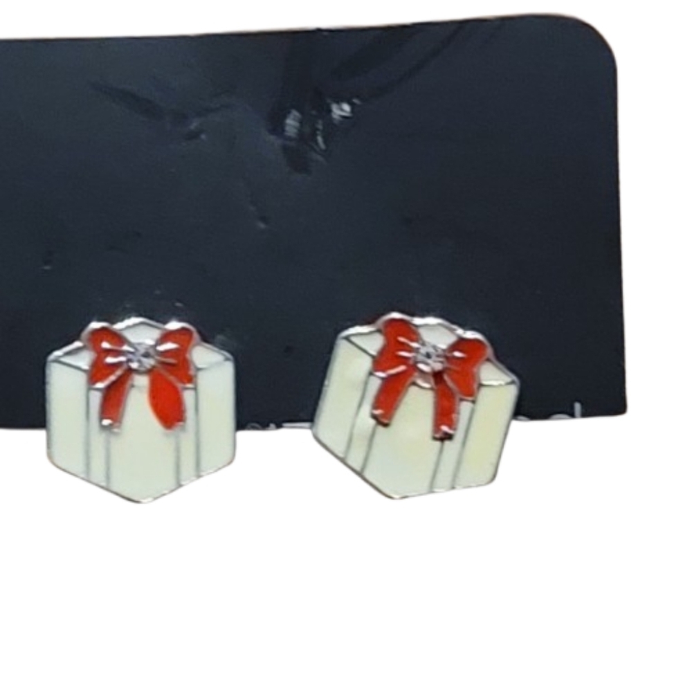 Gift box earrings Christmas present with bow gift vintage